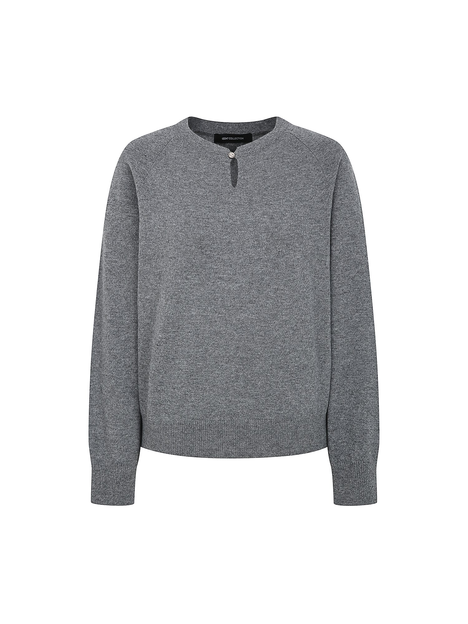 울 래글런 슬릿넥 풀오버 니트 (MELANGE GREY)