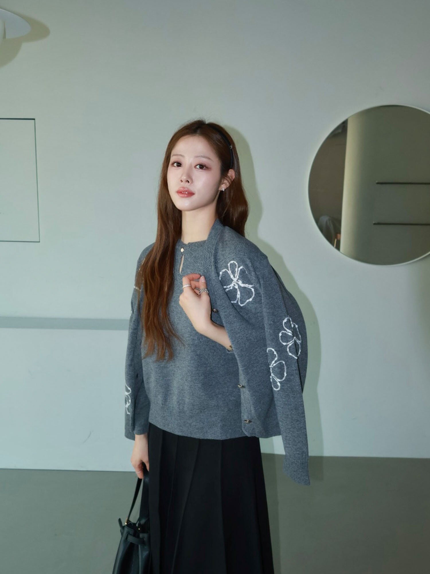 울 래글런 슬릿넥 풀오버 니트 (MELANGE GREY)