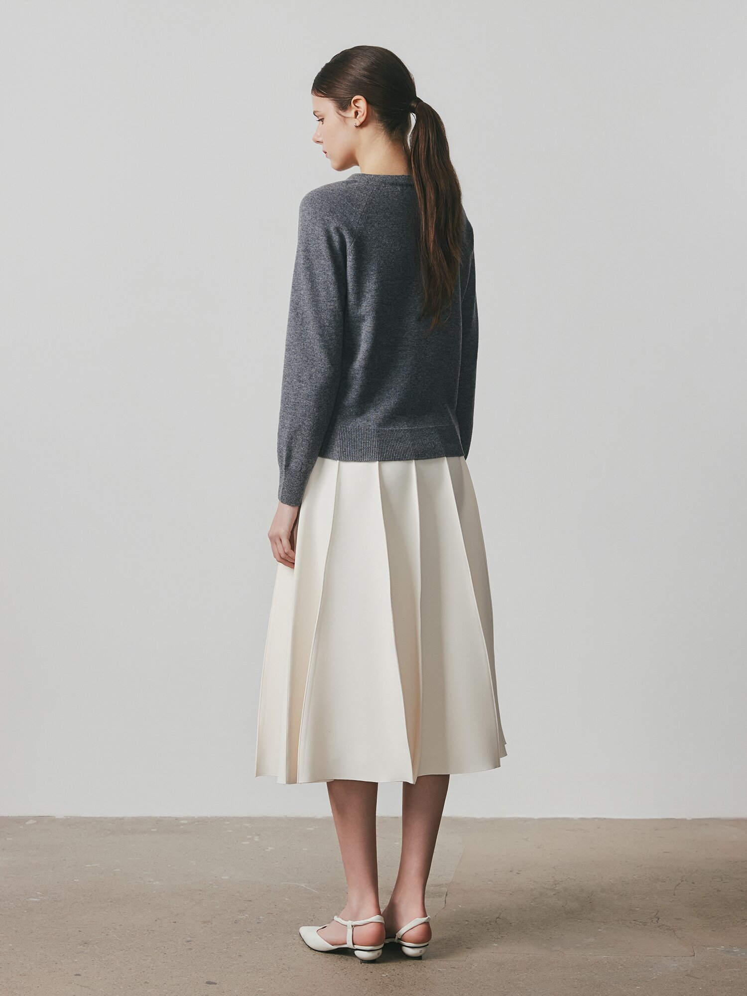 울 래글런 슬릿넥 풀오버 니트 (MELANGE GREY)