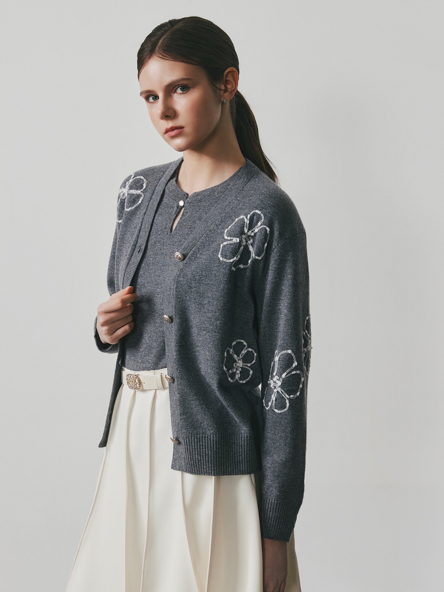 울 래글런 슬릿넥 풀오버 니트 (MELANGE GREY)