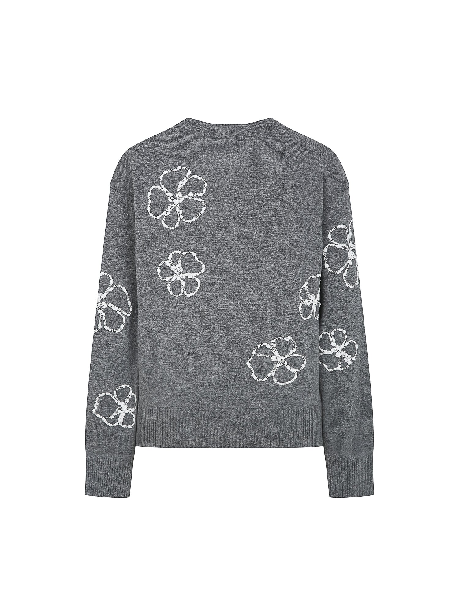 울 플라워 자수 브이넥 가디건 (MELANGE GREY)