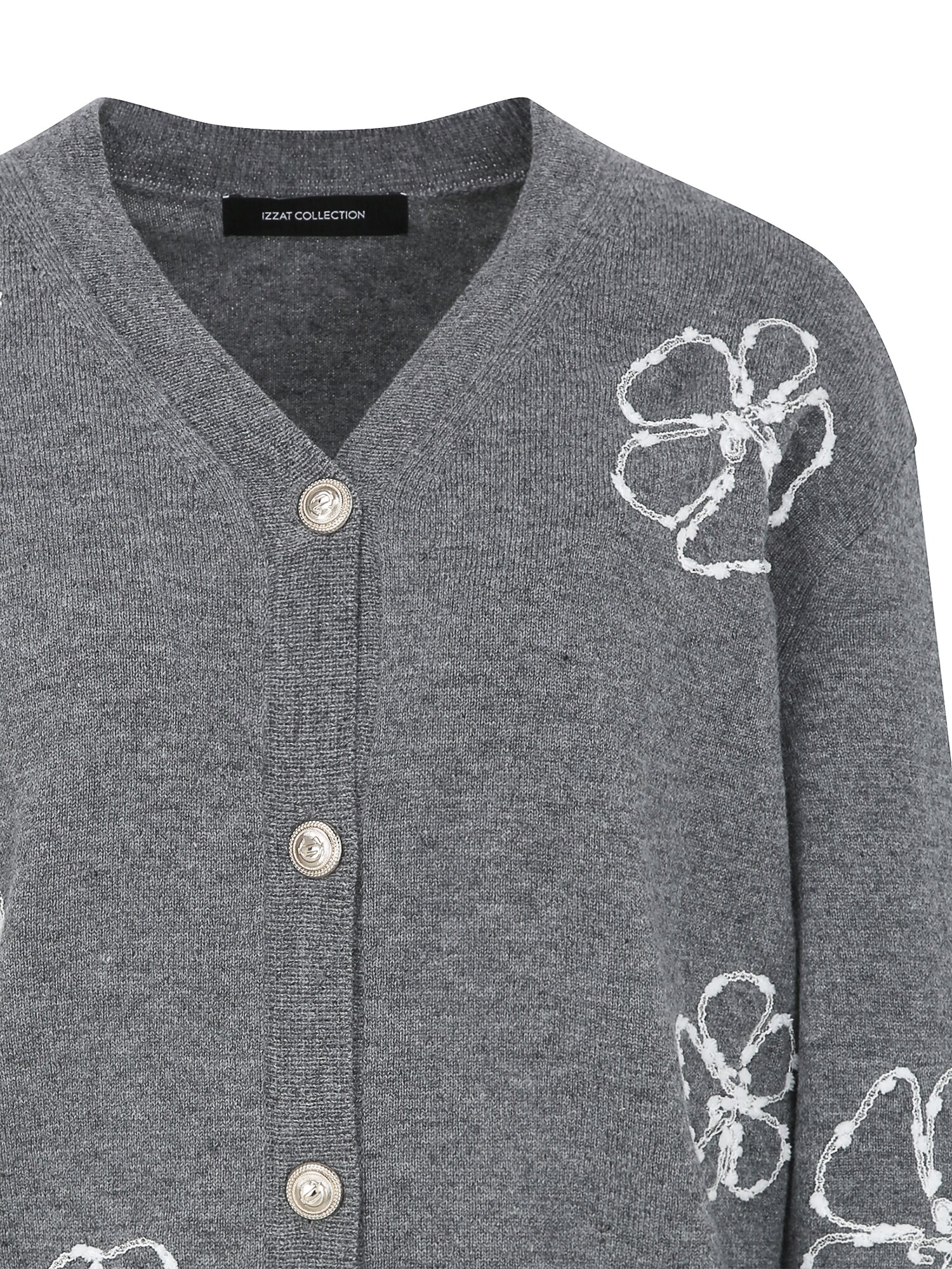 울 플라워 자수 브이넥 가디건 (MELANGE GREY)