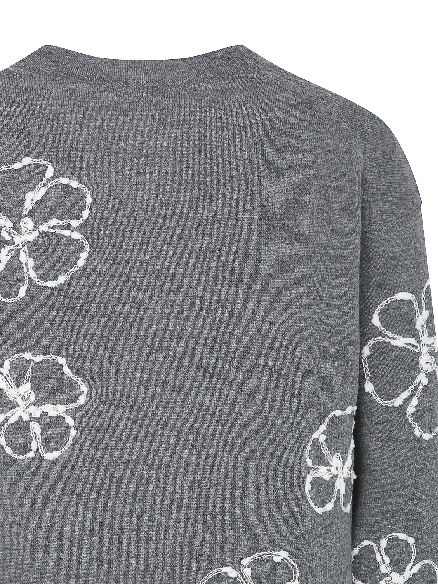 울 플라워 자수 브이넥 가디건 (MELANGE GREY)