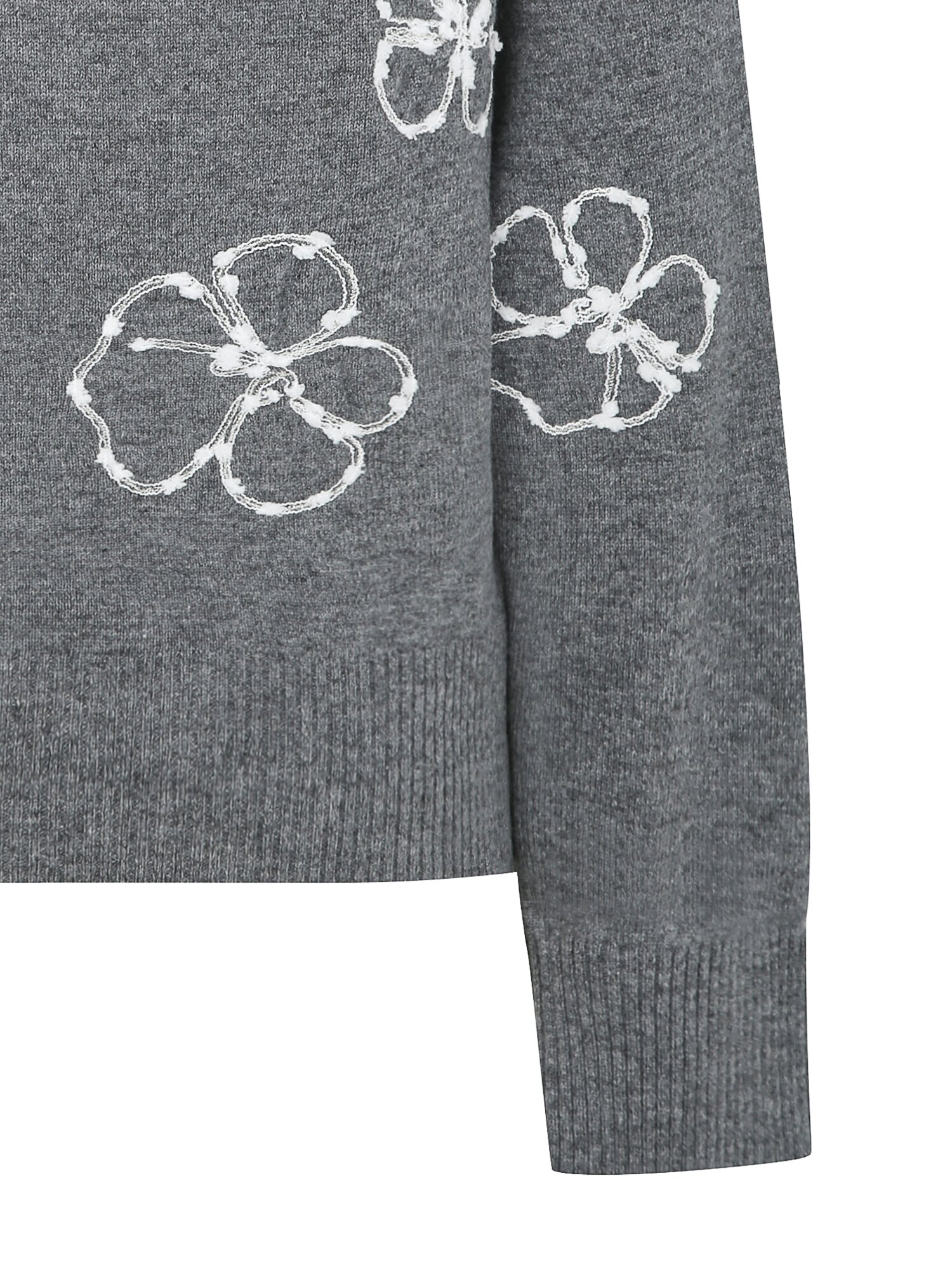 울 플라워 자수 브이넥 가디건 (MELANGE GREY)