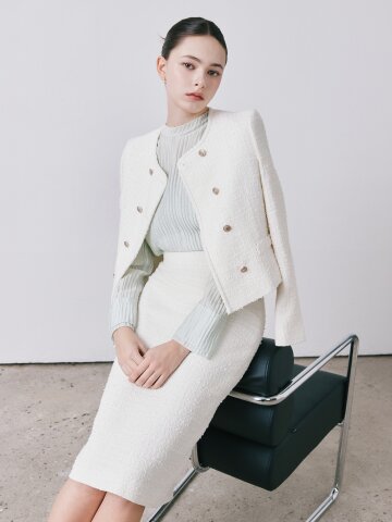 트위드 백 슬릿 H라인 스커트 