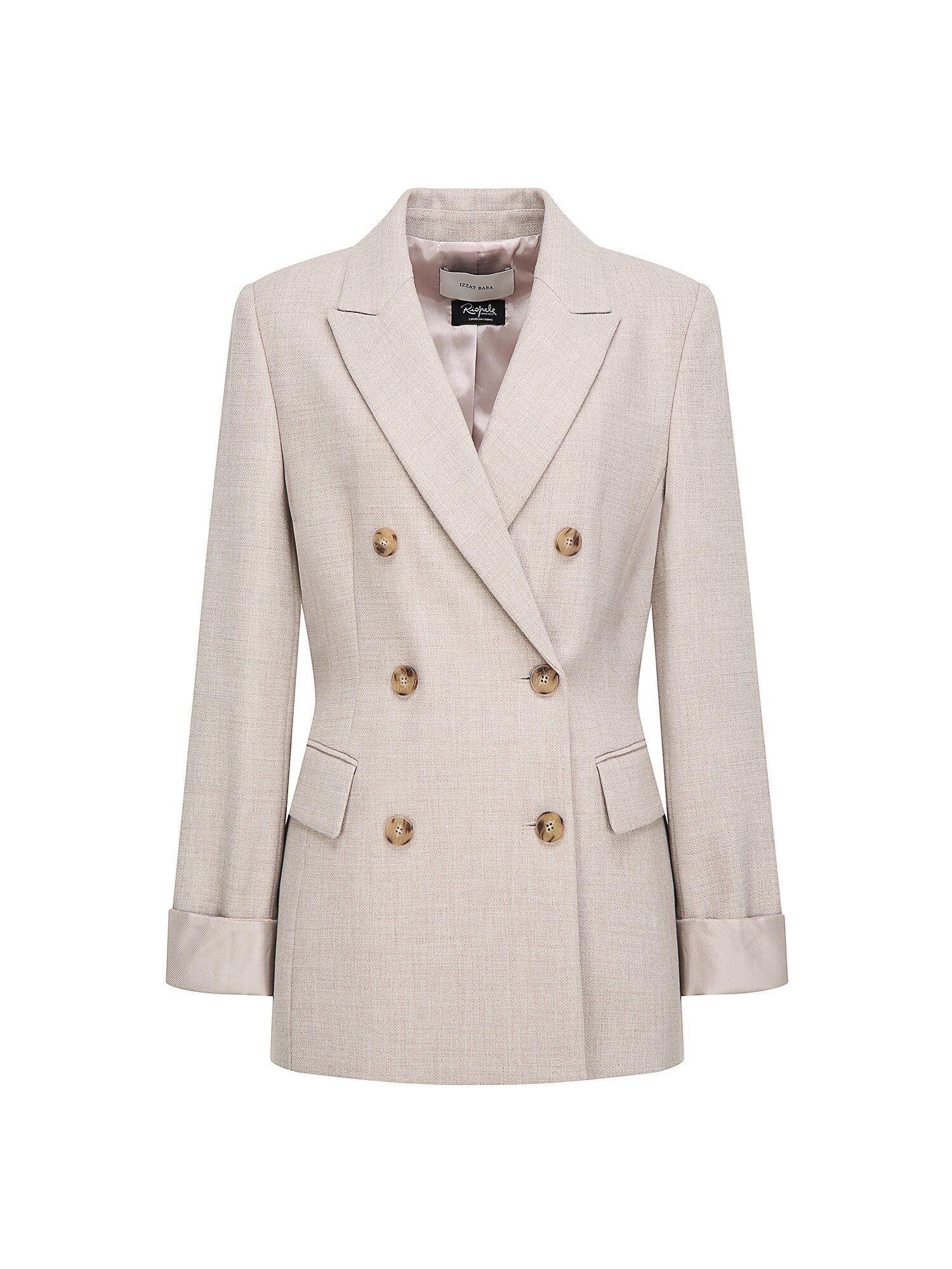 울 피크드 라펠 더블 재킷 (MELANGE BEIGE)