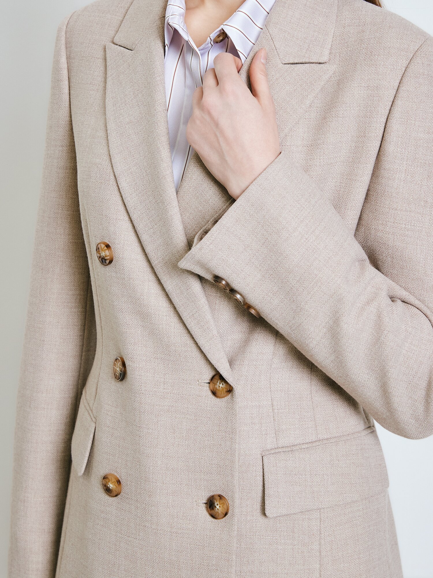 울 피크드 라펠 더블 재킷 (MELANGE BEIGE)