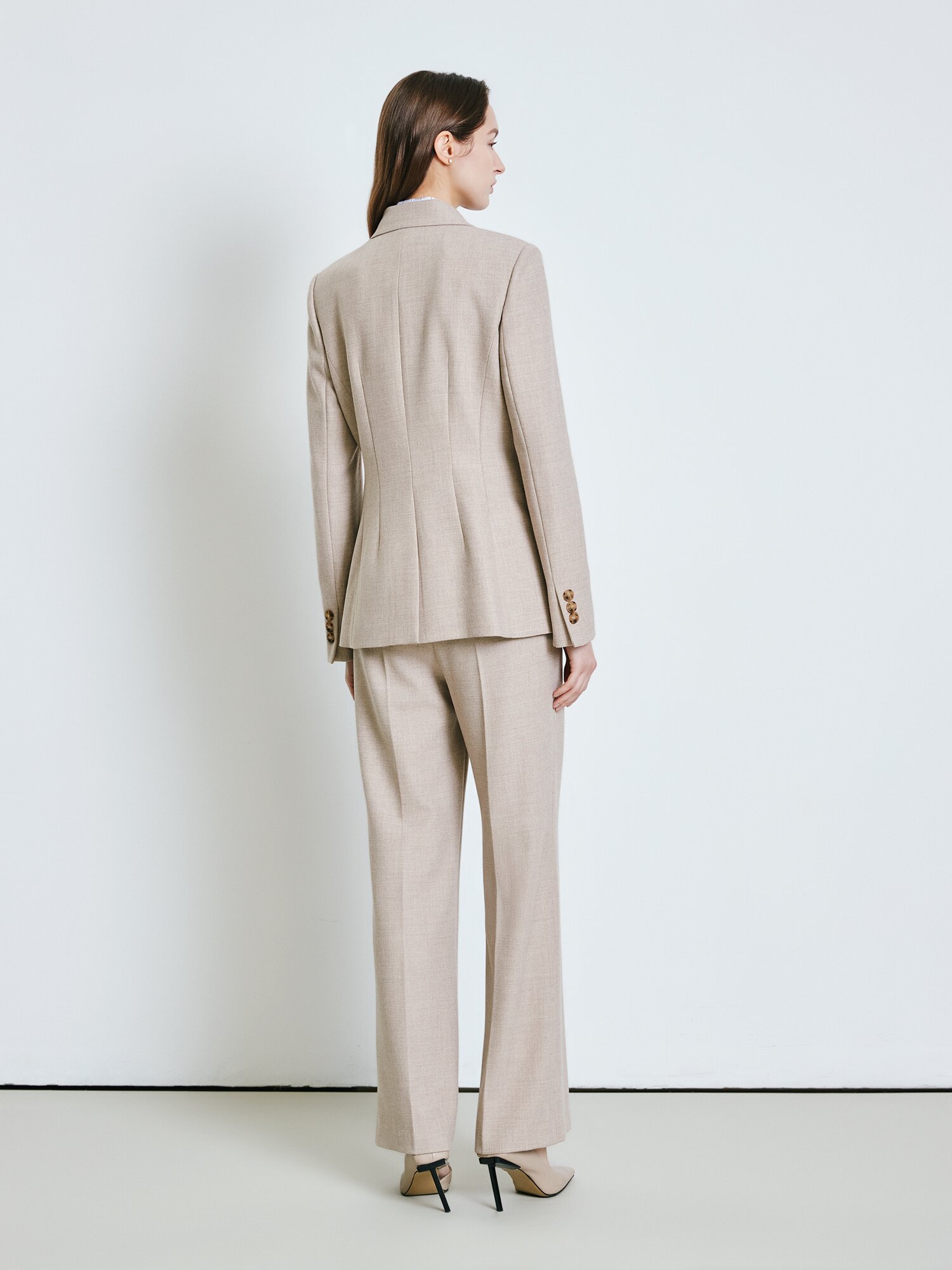 울 피크드 라펠 더블 재킷 (MELANGE BEIGE)