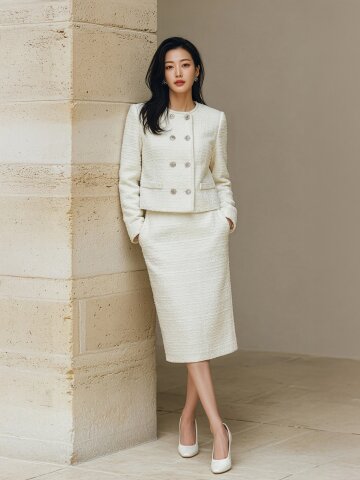 트위드 라운드넥 더블 크롭 재킷 