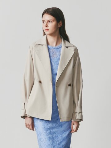 코튼 더블 숏 트렌치 코트 