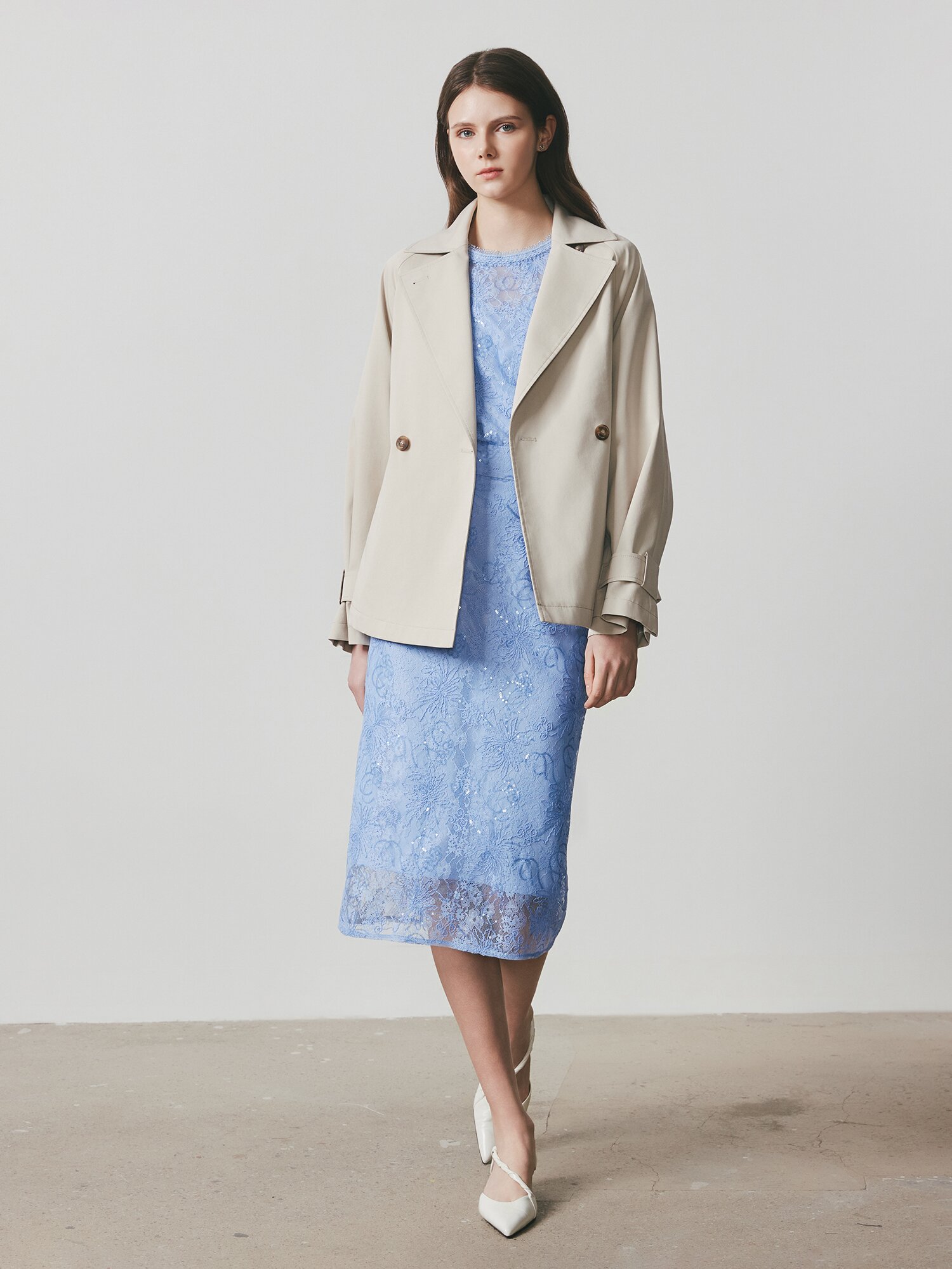 코튼 더블 숏 트렌치 코트 (LIGHT BEIGE)