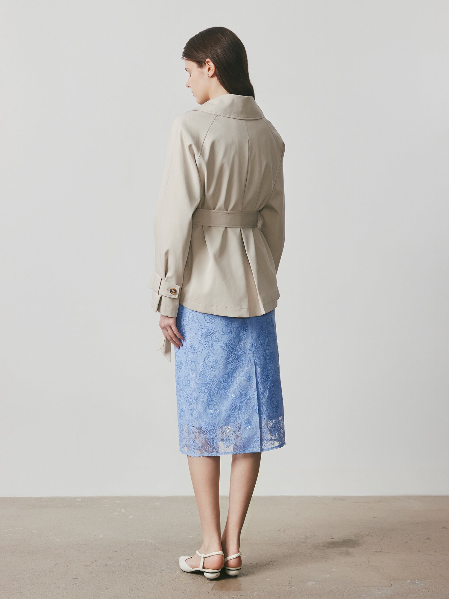 코튼 더블 숏 트렌치 코트 (LIGHT BEIGE)