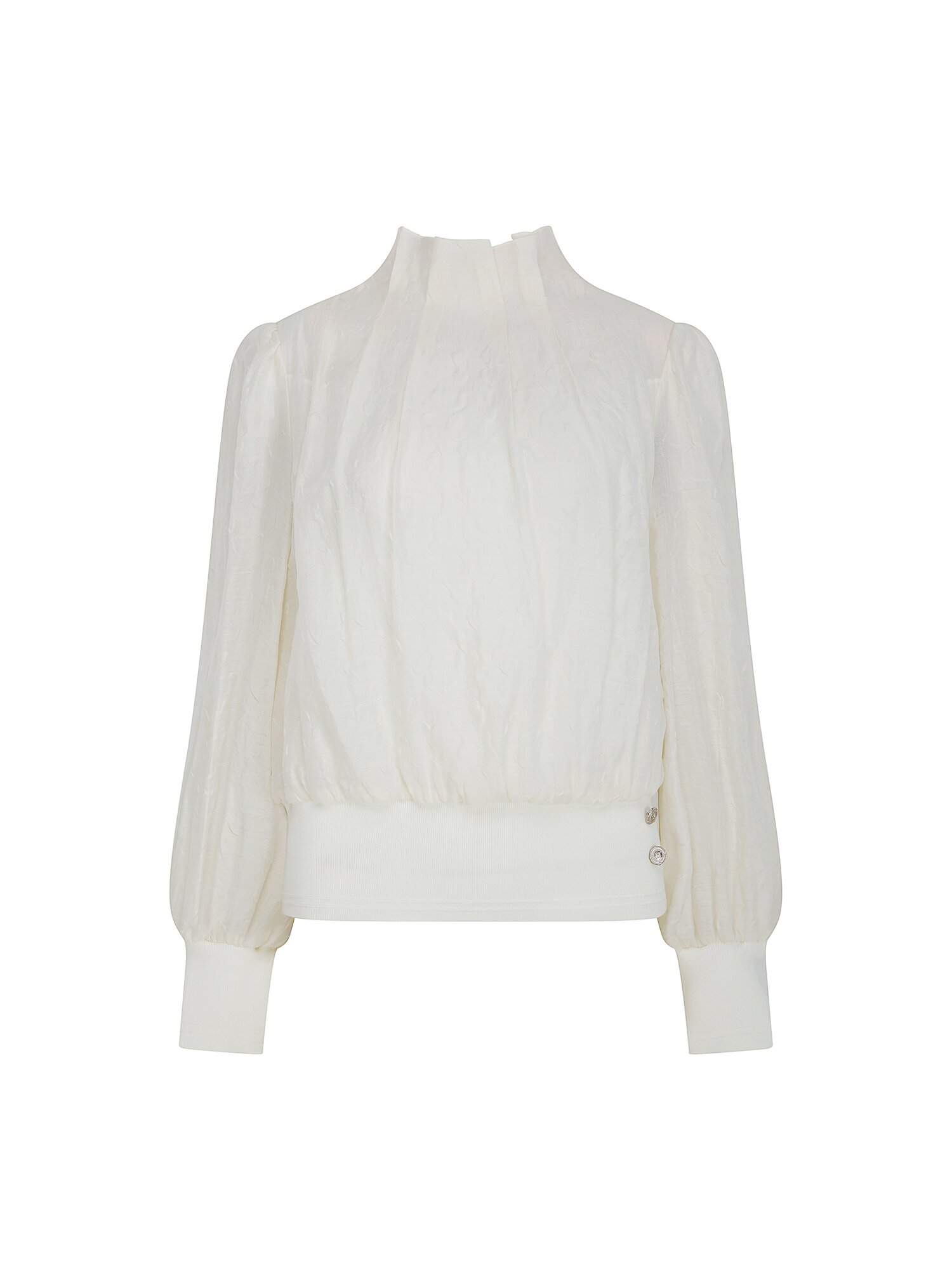 턱 디테일 하이넥 블라우스 (CREAM)