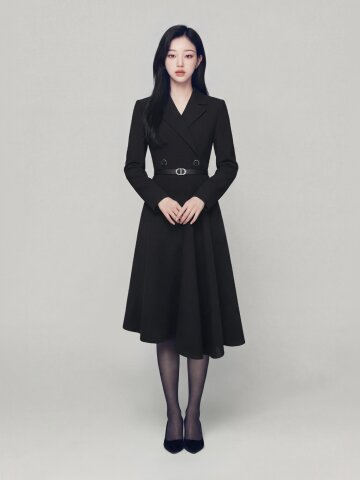 버튼 장식 테일러드 플레어 원피스 