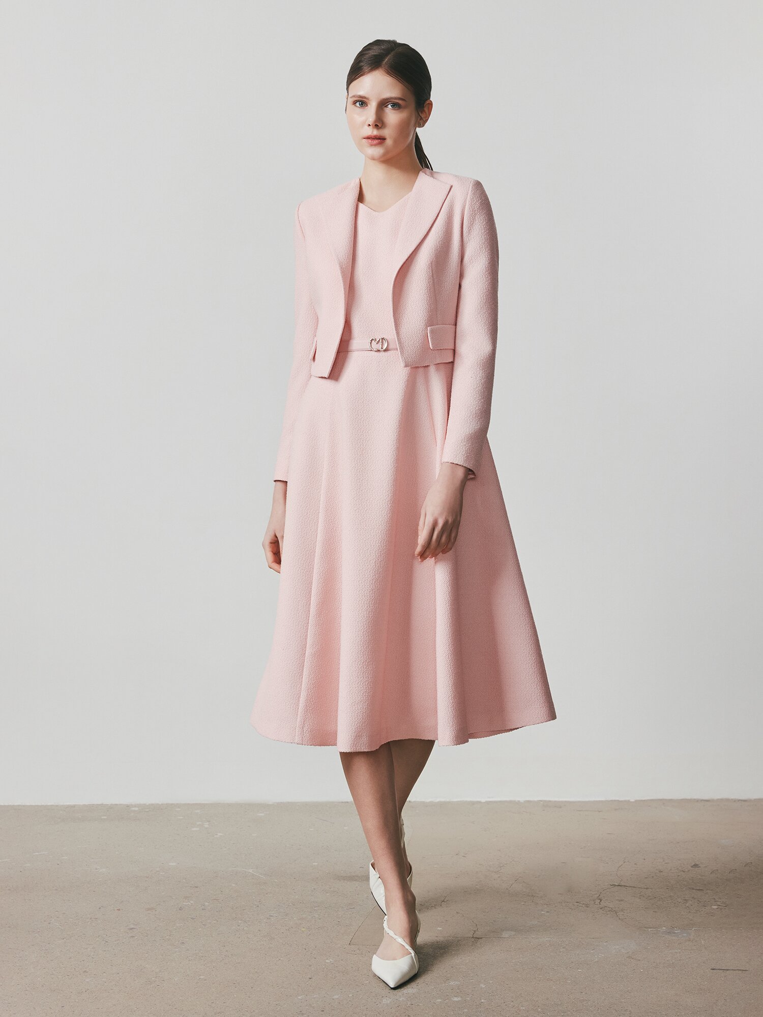 트위드 플레어 원피스 +재킷 세트 (PINK)