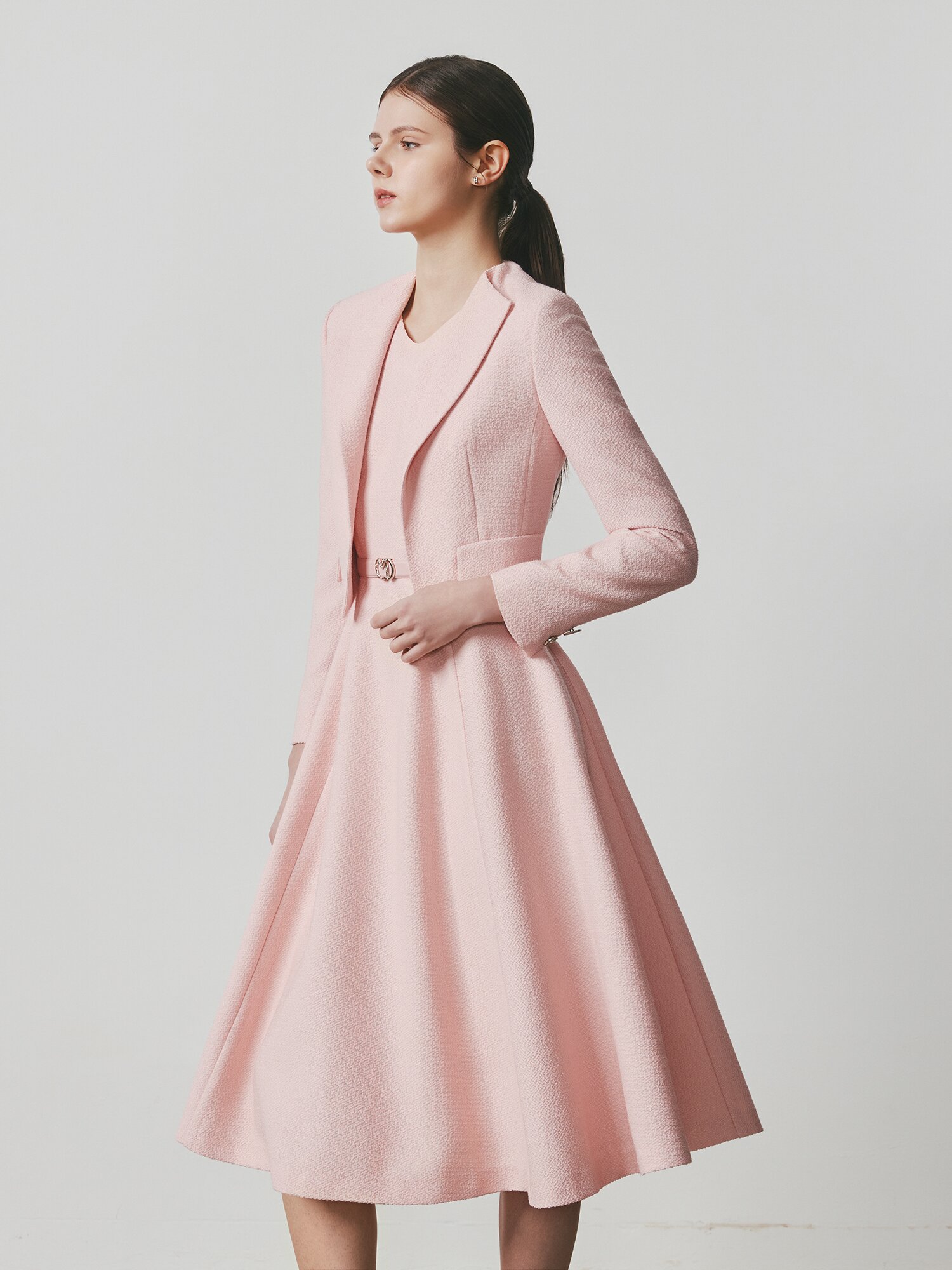 트위드 플레어 원피스 +재킷 세트 (PINK)
