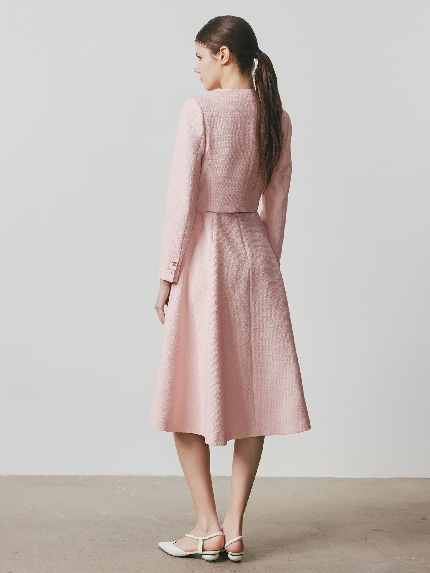 트위드 플레어 원피스 +재킷 세트 (PINK)