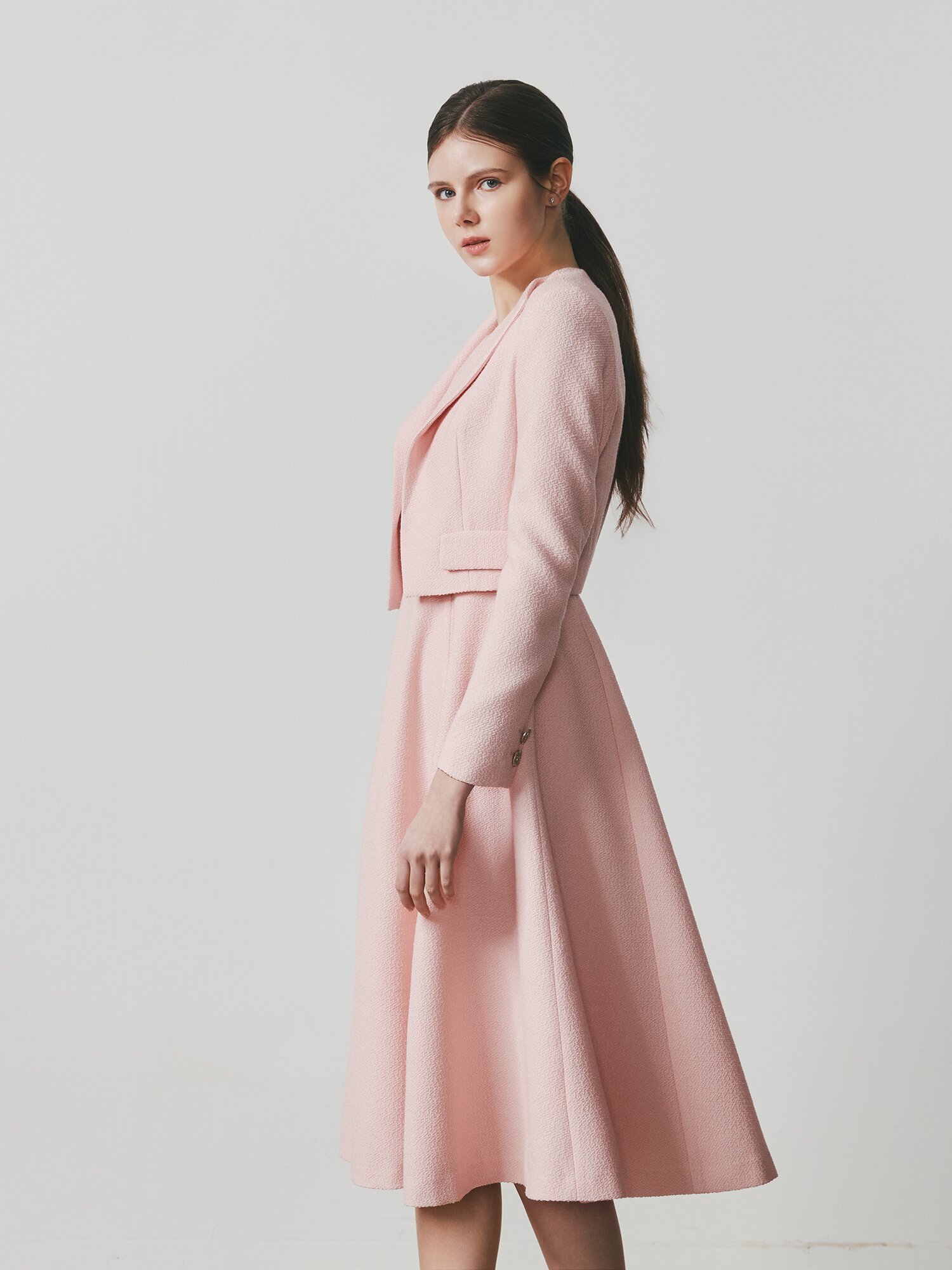 트위드 플레어 원피스 +재킷 세트 (PINK)