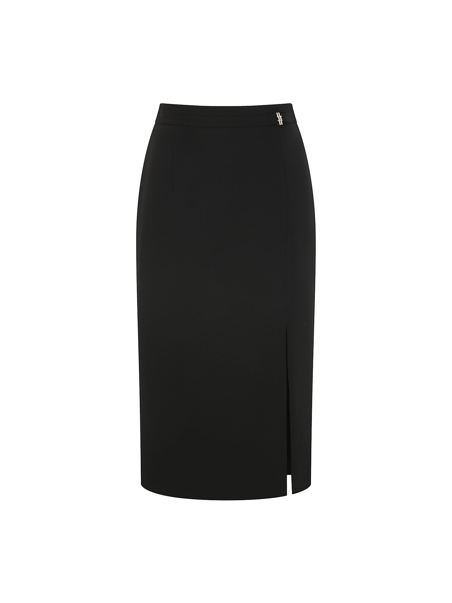 메탈 장식 슬릿 H라인 스커트 (BLACK)