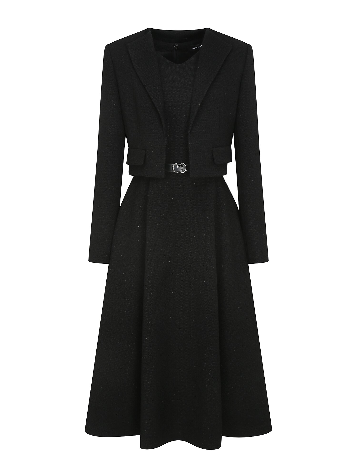 트위드 플레어 원피스 +재킷 세트 (BLACK)