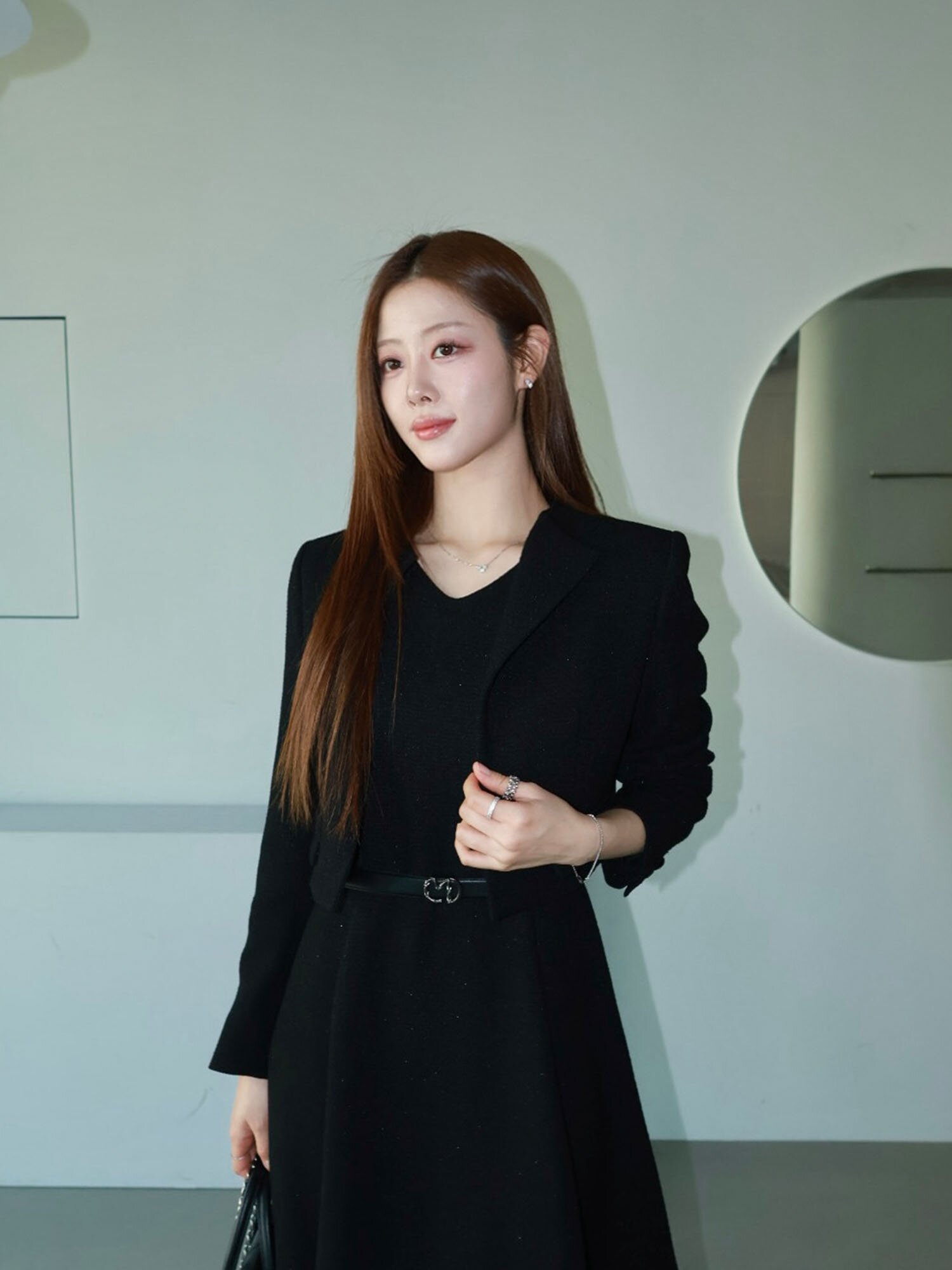 트위드 플레어 원피스 +재킷 세트 (BLACK)