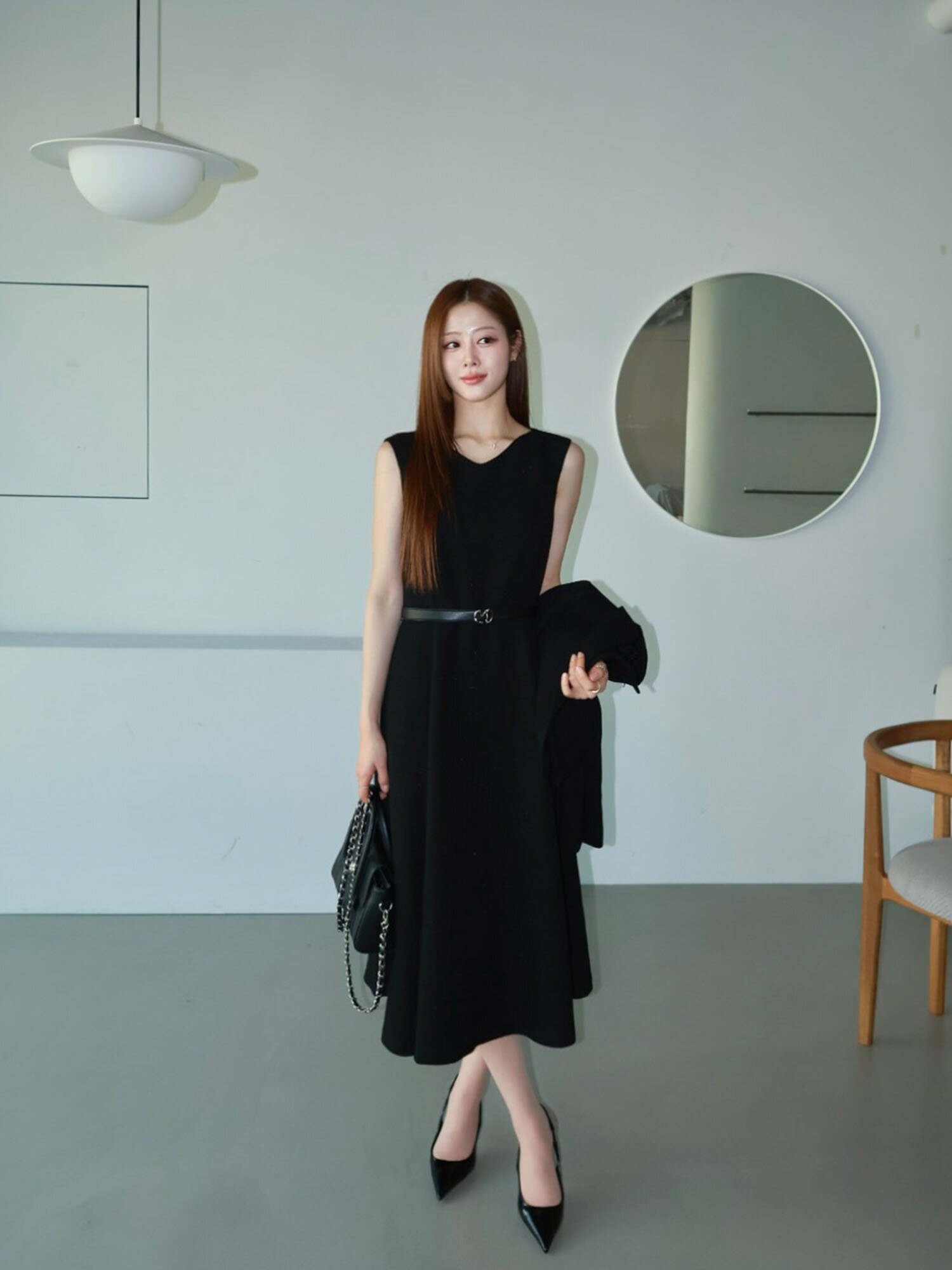 트위드 플레어 원피스 +재킷 세트 (BLACK)