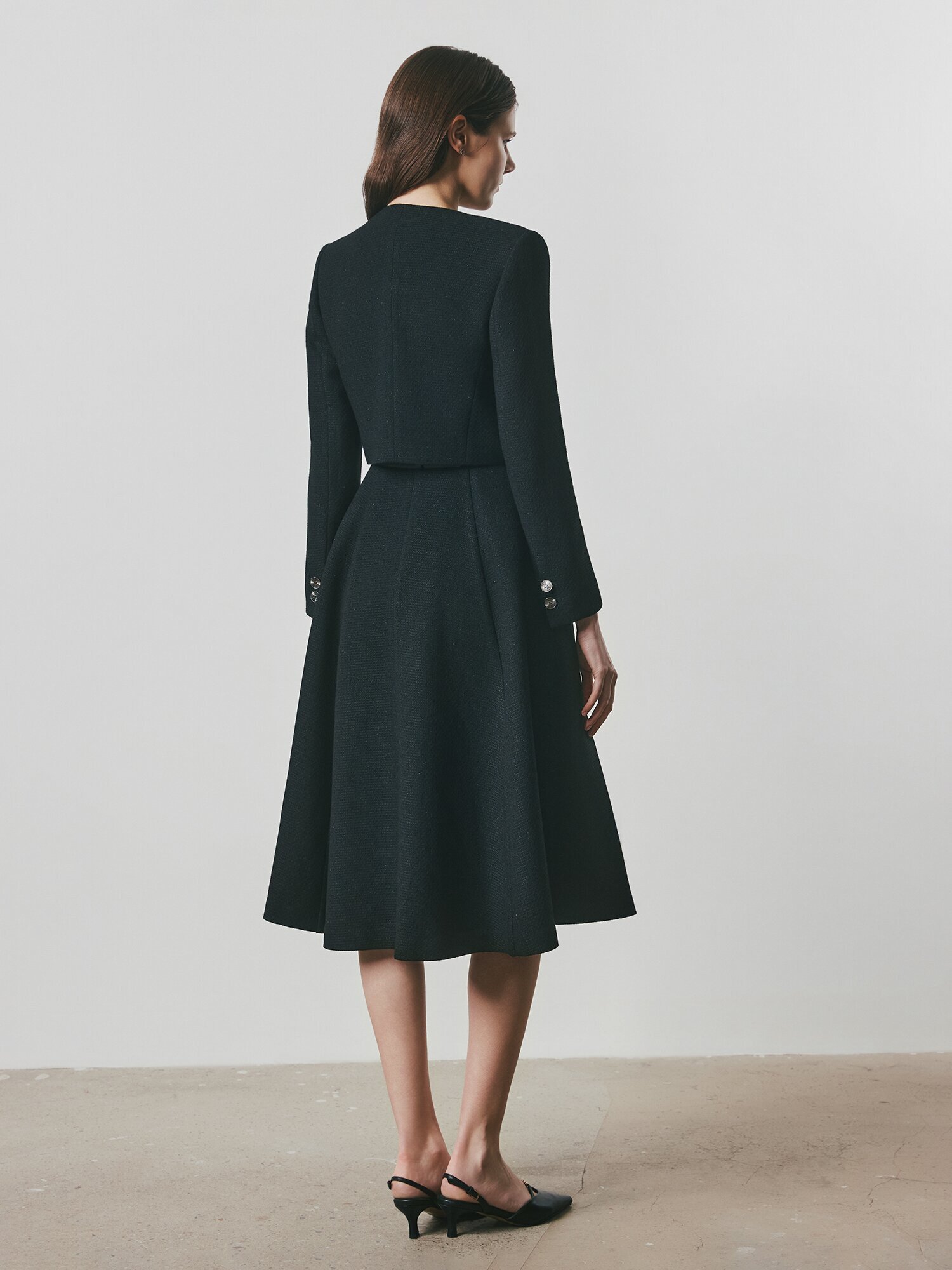 트위드 플레어 원피스 +재킷 세트 (BLACK)