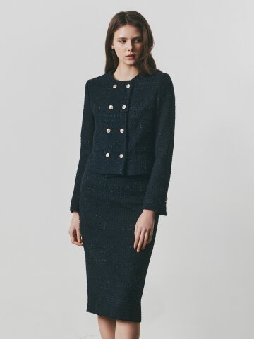 트위드 라운드넥 더블 크롭 재킷 