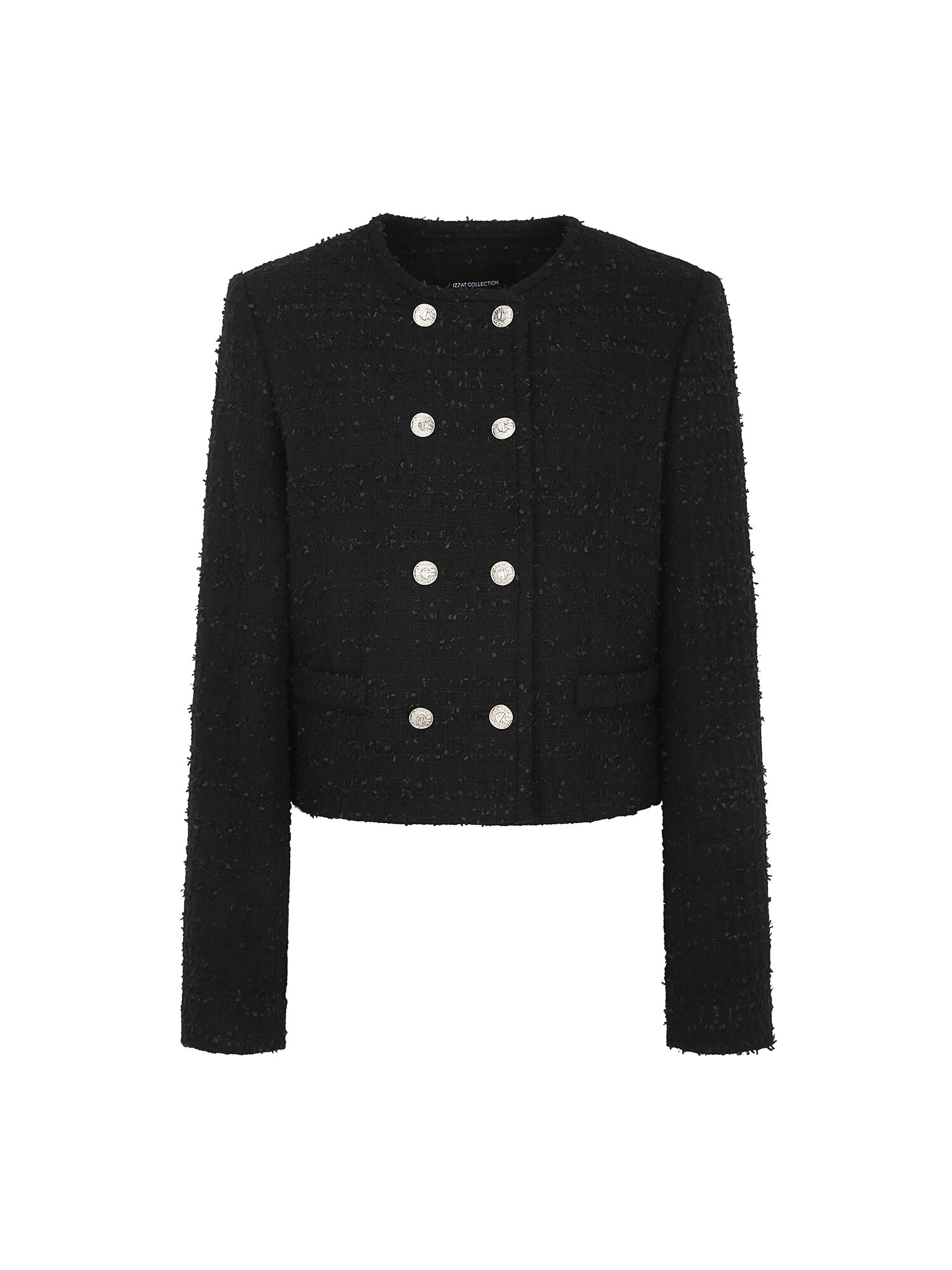 트위드 라운드넥 더블 크롭 재킷 (BLACK)