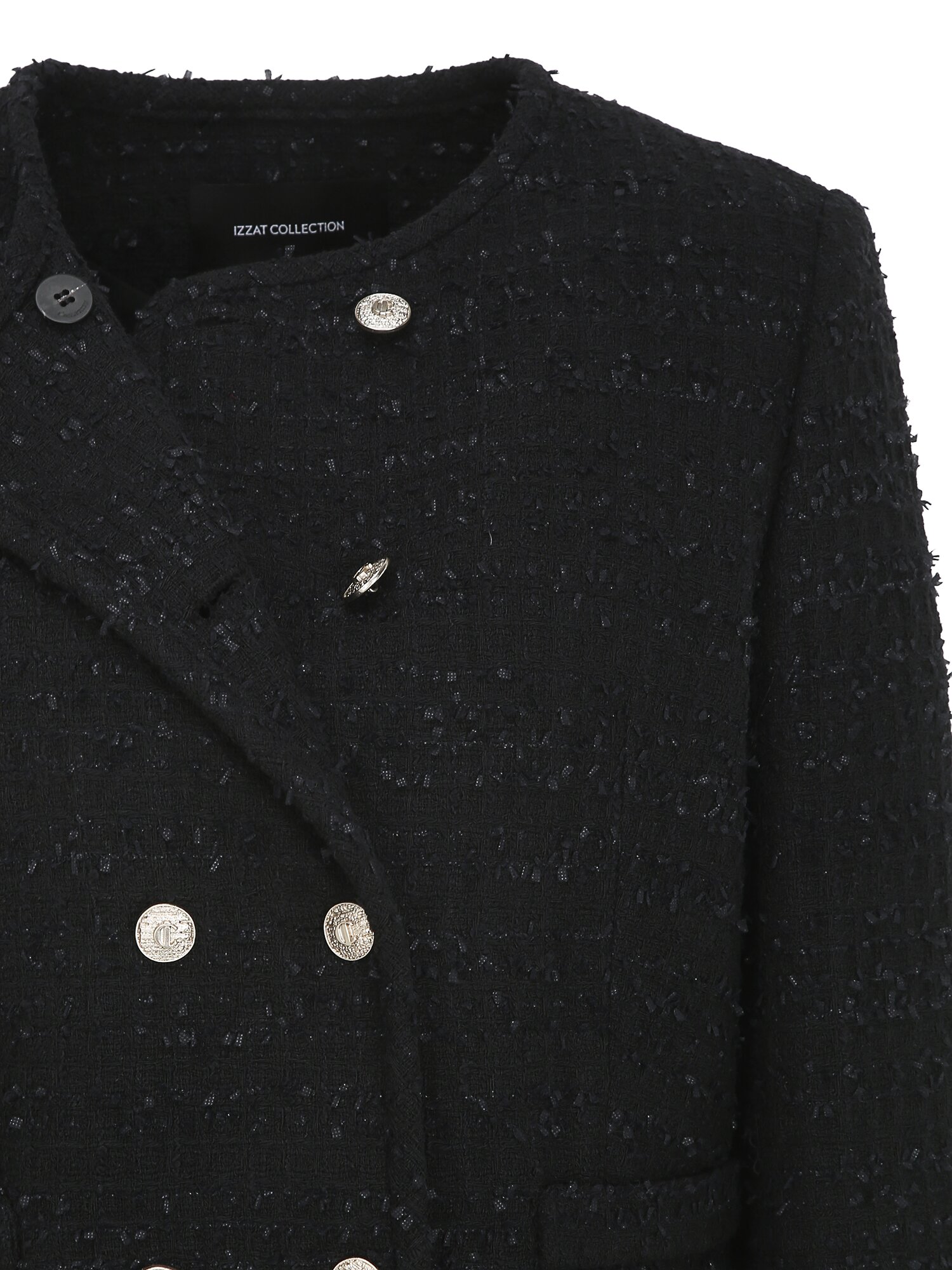 트위드 라운드넥 더블 크롭 재킷 (BLACK)