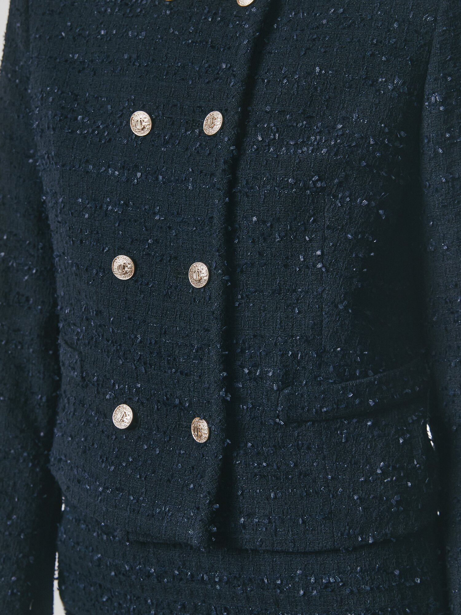 트위드 라운드넥 더블 크롭 재킷 (BLACK)