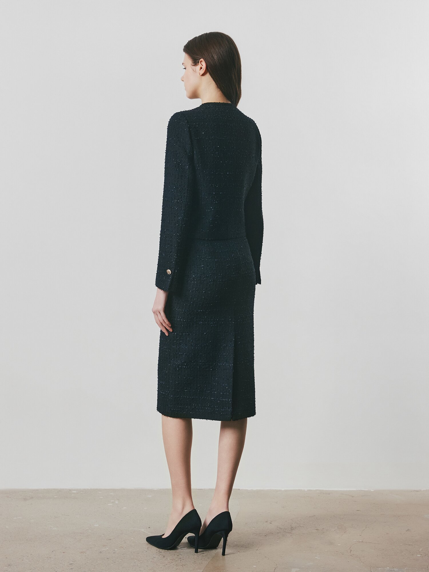 트위드 라운드넥 더블 크롭 재킷 (BLACK)