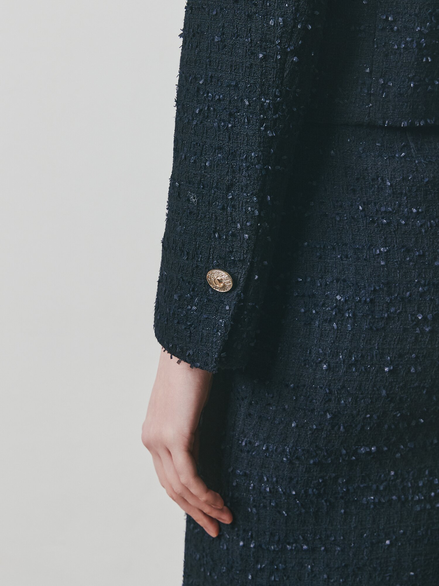 트위드 라운드넥 더블 크롭 재킷 (BLACK)