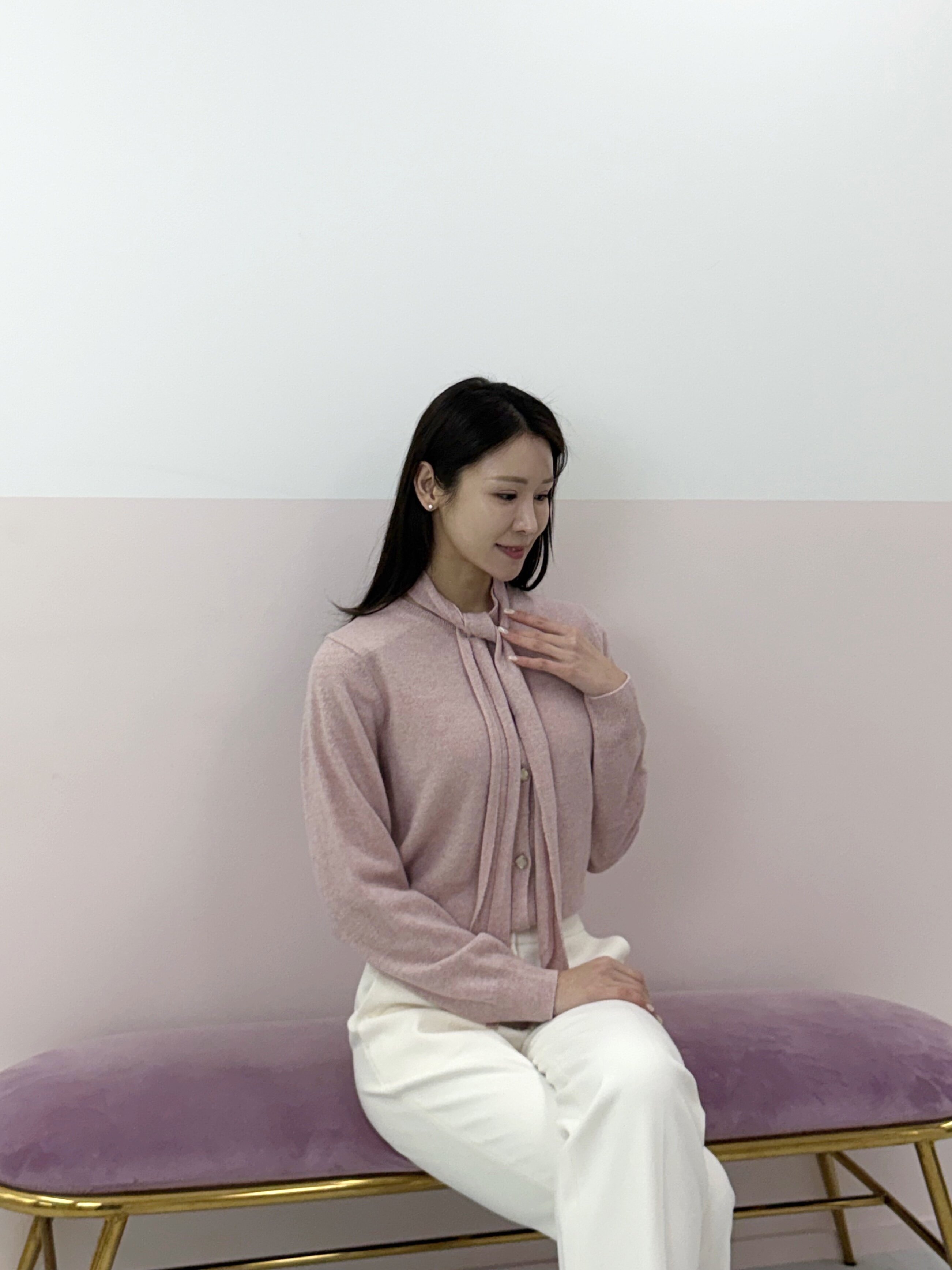 캐시미어 타이 라운드넥 가디건 (PINK)