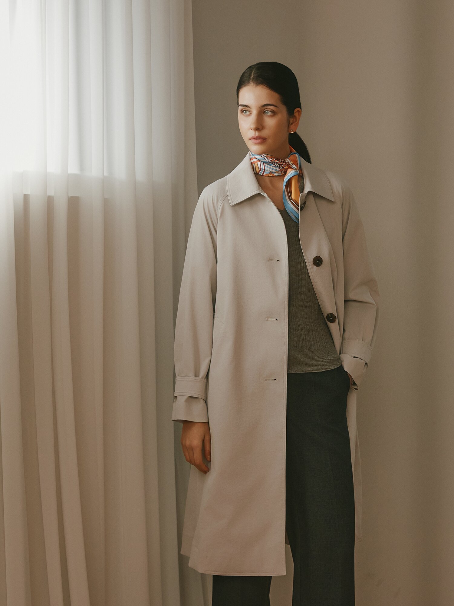 루즈핏 싱글 트렌치 코트 (LIGHT GREY)