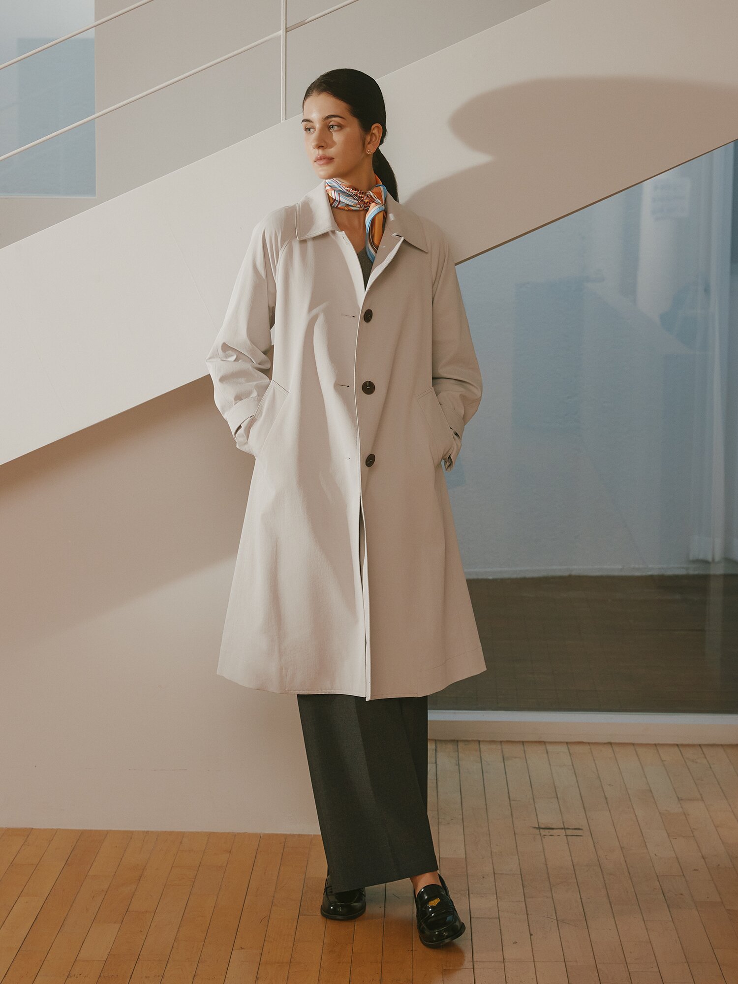 루즈핏 싱글 트렌치 코트 (LIGHT GREY)