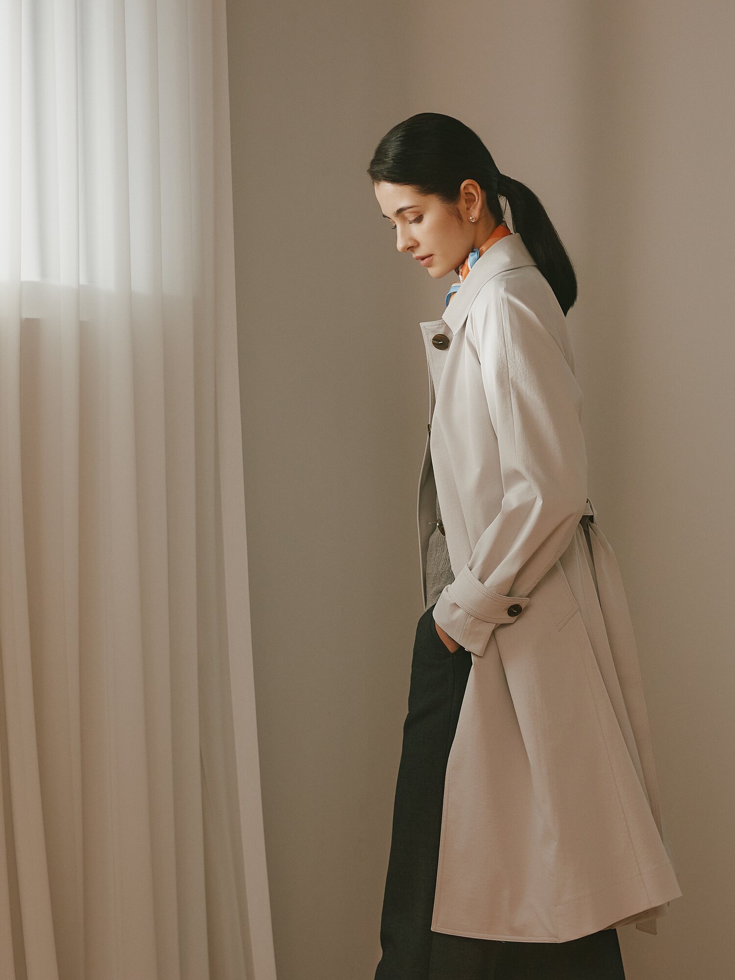 루즈핏 싱글 트렌치 코트 (LIGHT GREY)