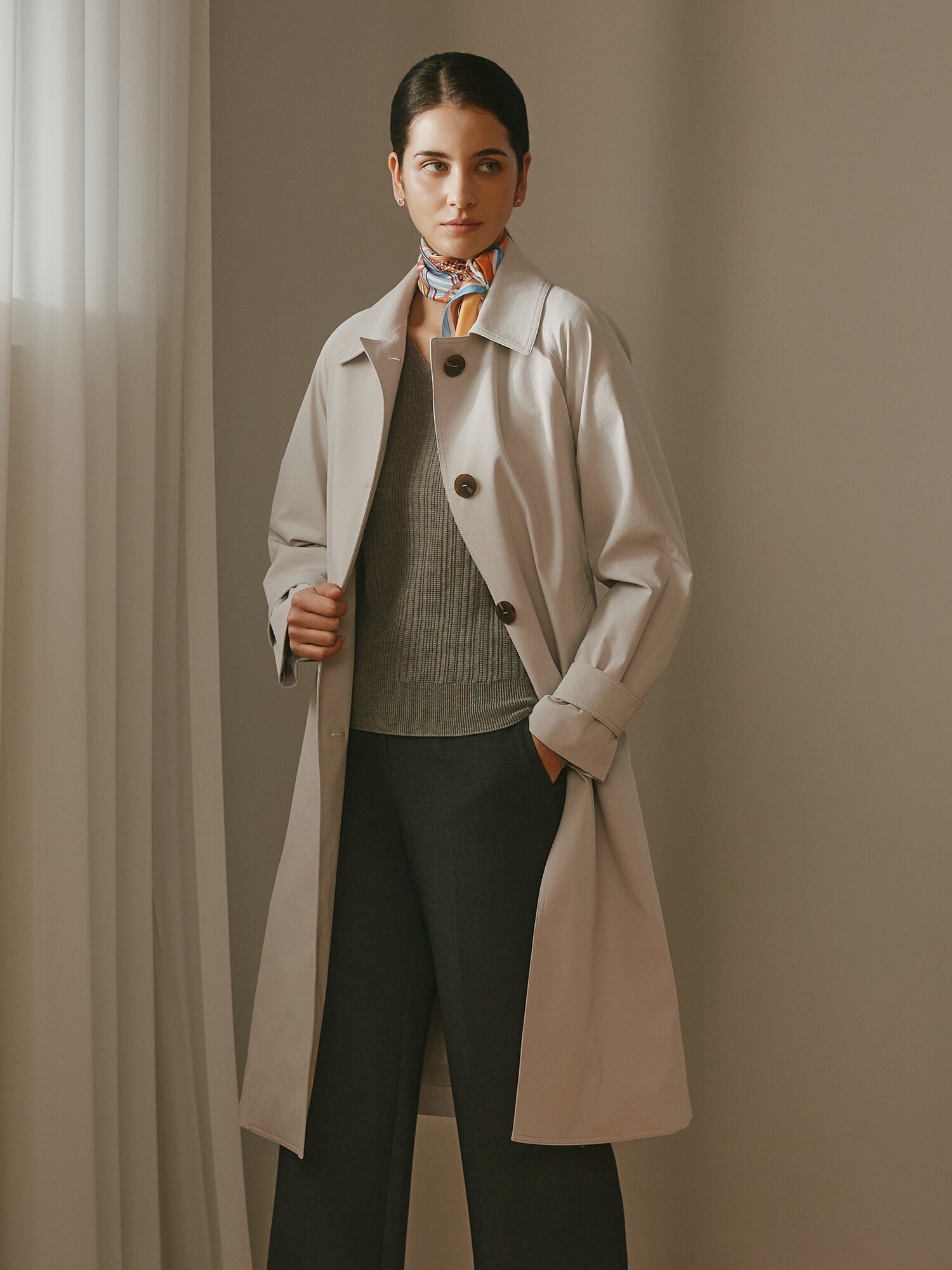 루즈핏 싱글 트렌치 코트 (LIGHT GREY)