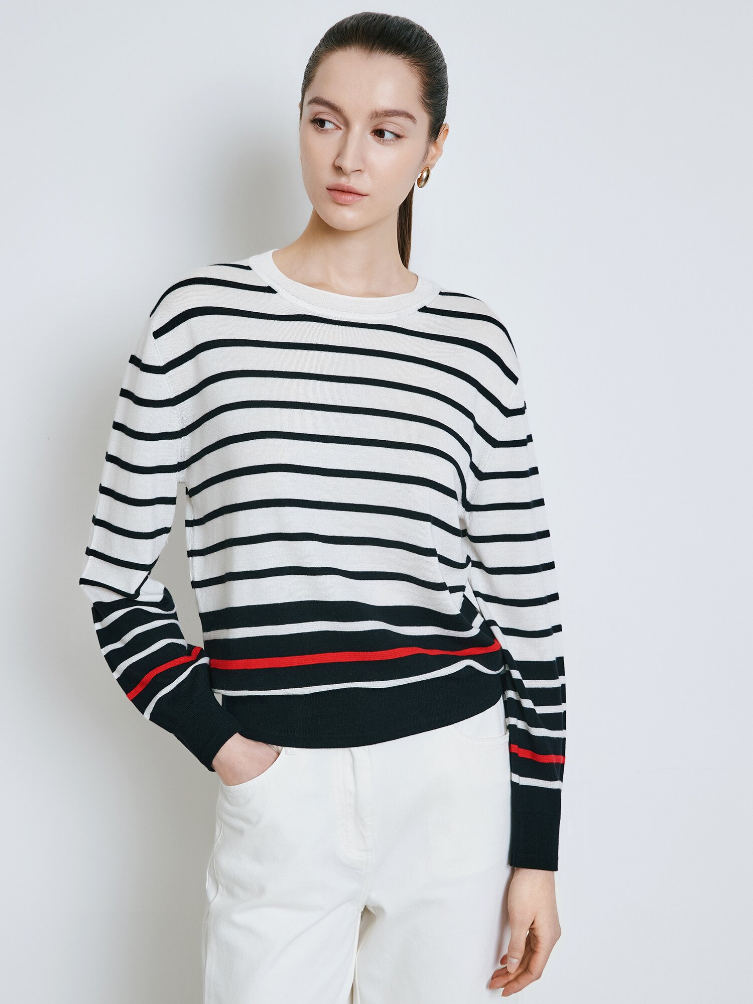 스트라이프 라운드넥 풀오버 니트 (STRIPE BLACK)