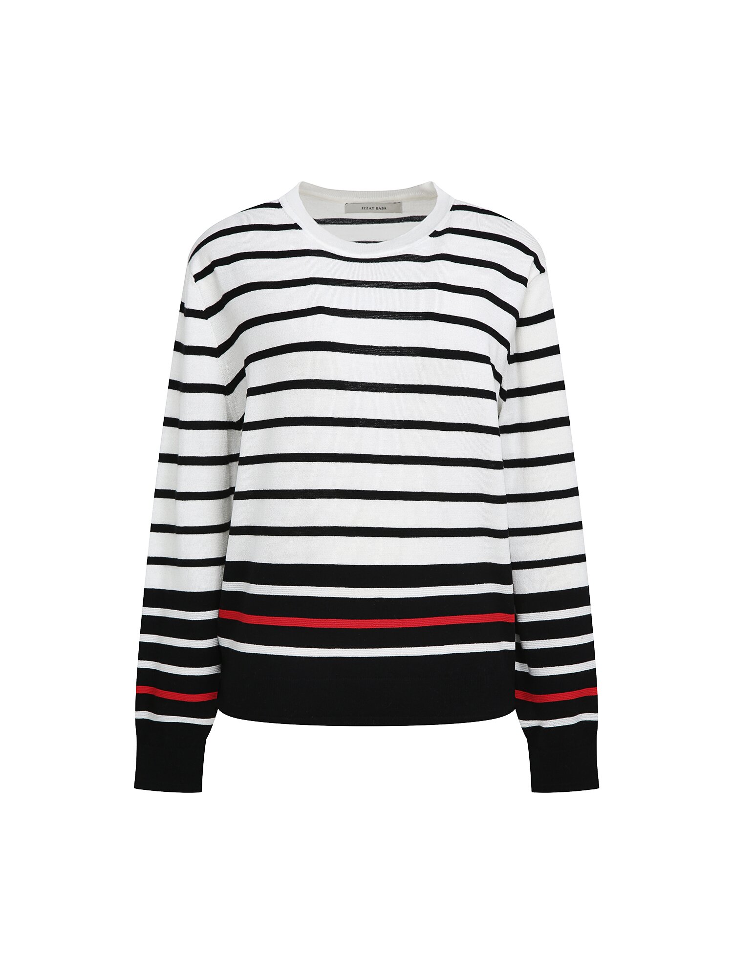 스트라이프 라운드넥 풀오버 니트 (STRIPE BLACK)