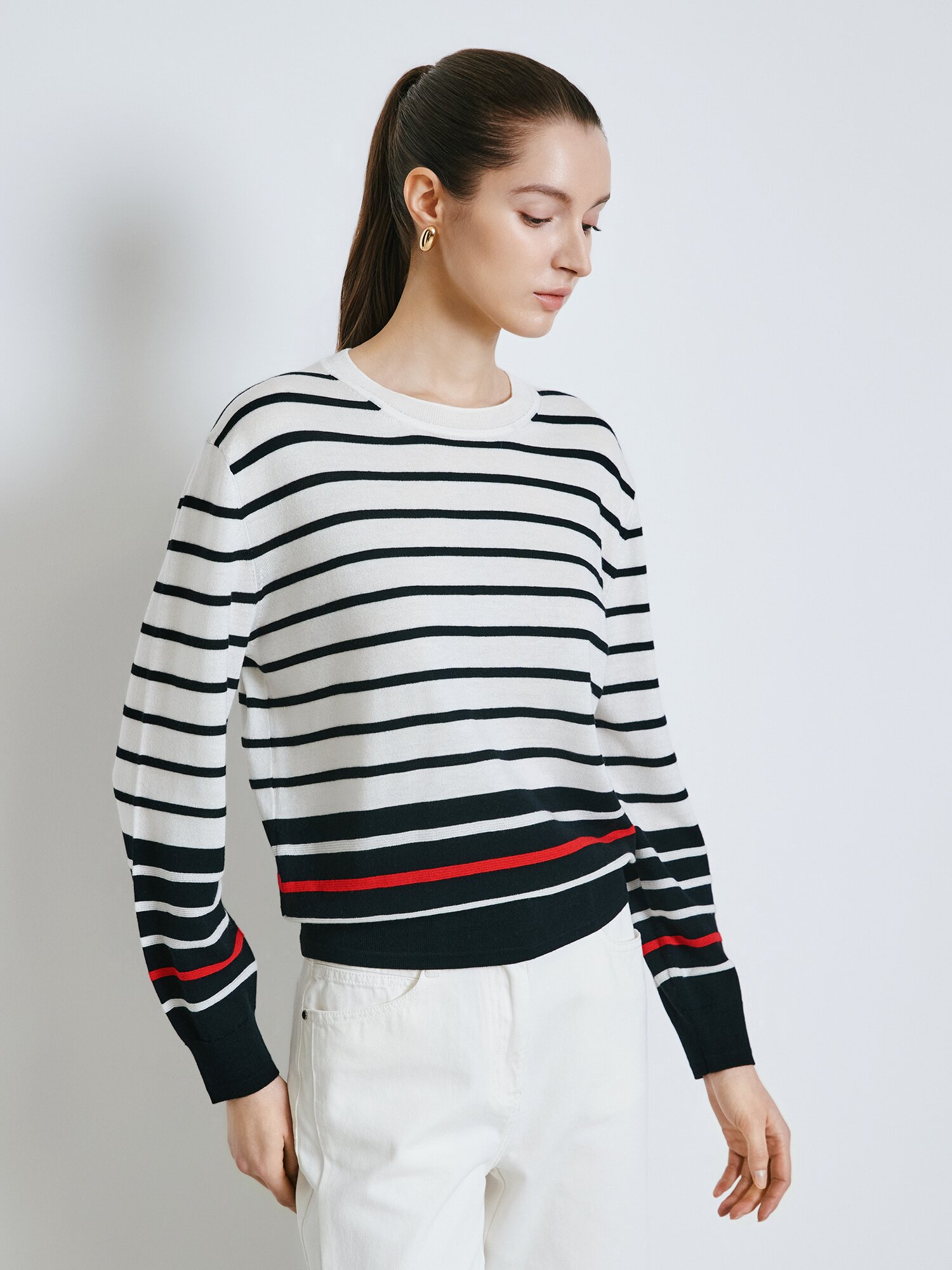 스트라이프 라운드넥 풀오버 니트 (STRIPE BLACK)