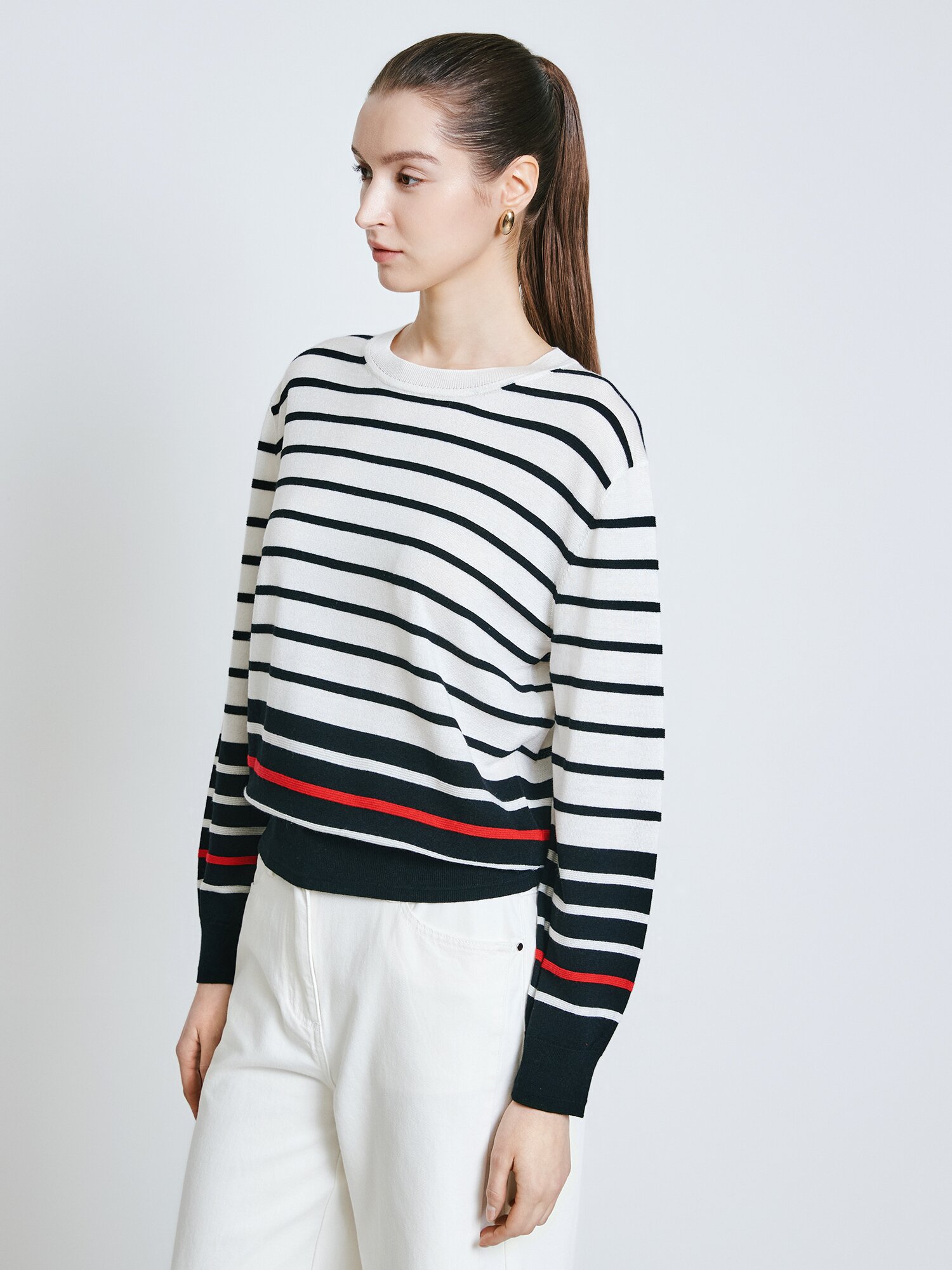 스트라이프 라운드넥 풀오버 니트 (STRIPE BLACK)