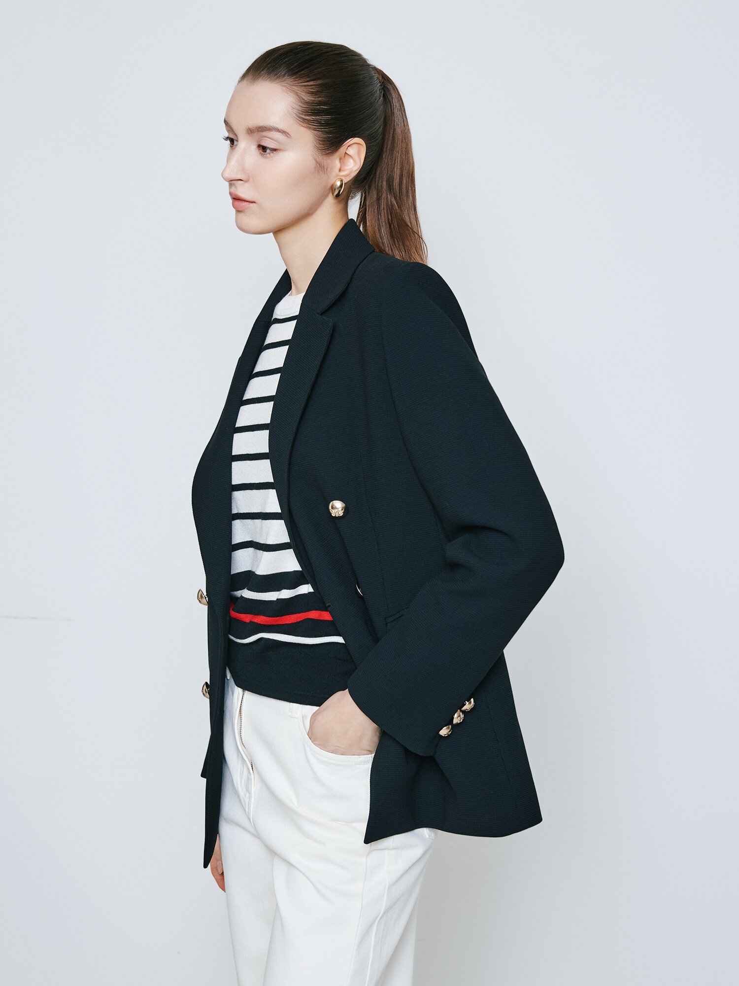 스트라이프 라운드넥 풀오버 니트 (STRIPE BLACK)