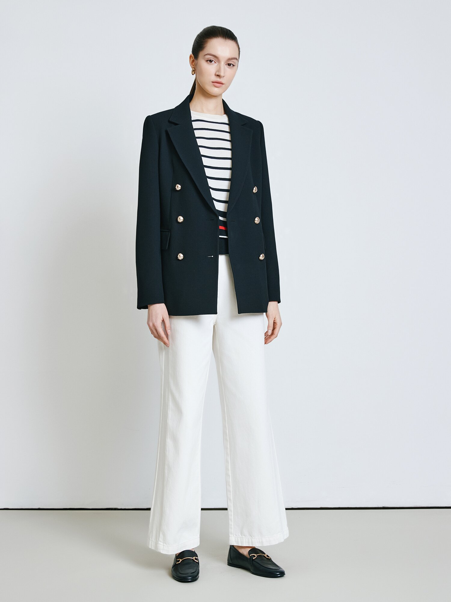 스트라이프 라운드넥 풀오버 니트 (STRIPE BLACK)