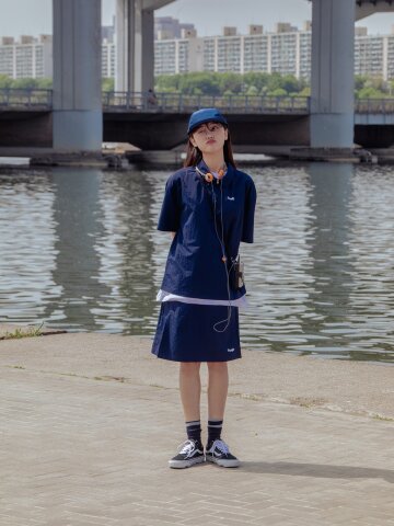 나일론 미디 스커트 (네이비)