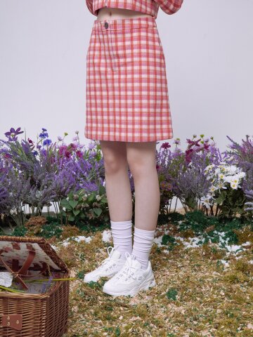 체크 미니 스커트 (핑크)