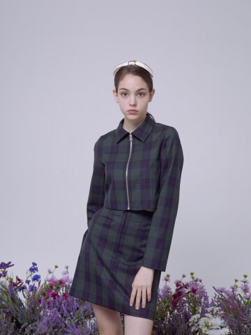 체크 크롭 자켓 (그린)