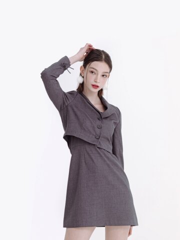 슬리브리스 원피스 (그레이)