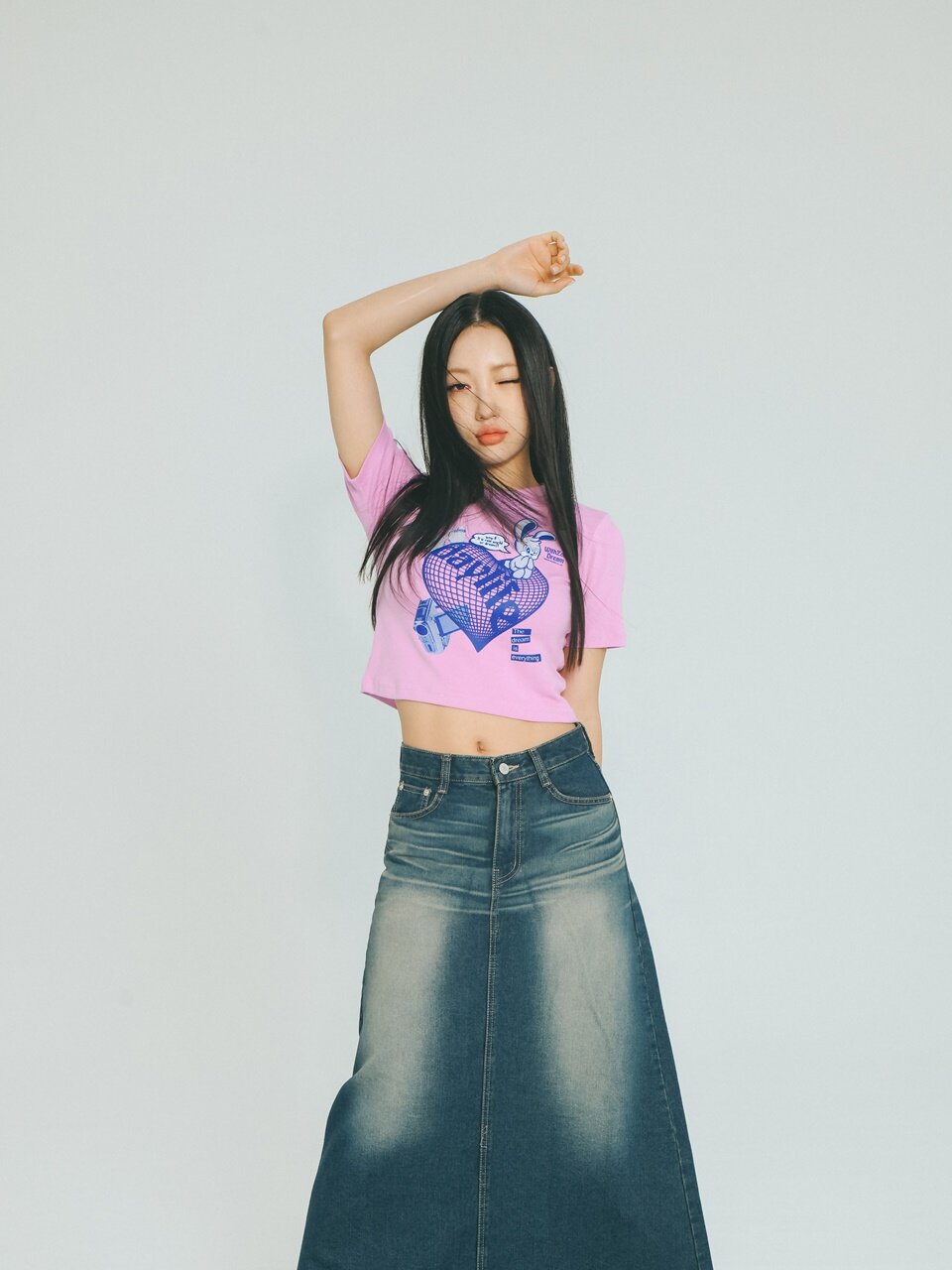 하트 데이니 크롭 하프 티셔츠 (핑크)