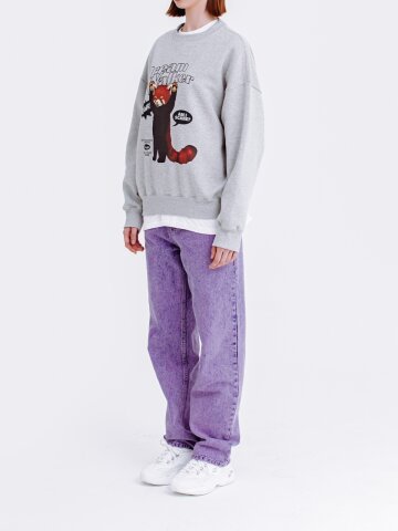 워싱 데님 세미 와이드 팬츠 (퍼플)